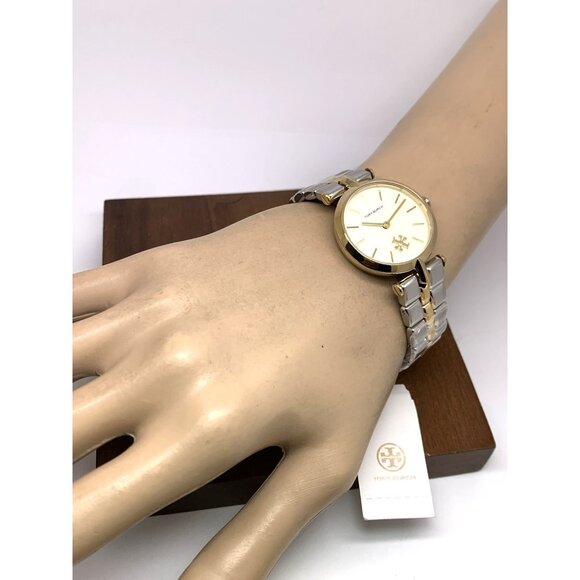 Tory Burch Women\'s Watch TBW2044 Quartz Cream Dial Two Tone Stainless Steel 30mm
